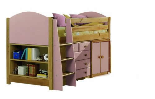 Verona Midsleeper Set with Cupboard | Pink Finish